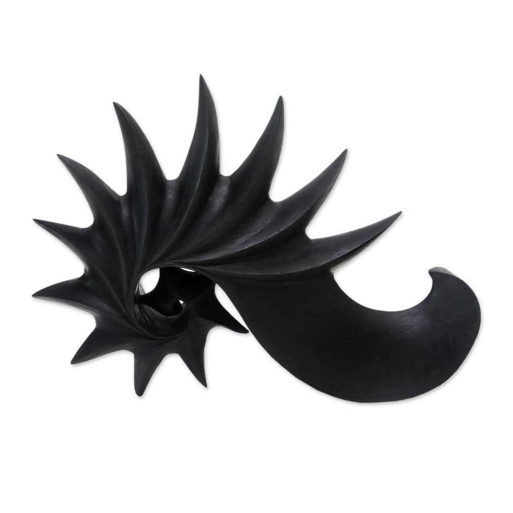 Novica Handmade Black Spider Conch Wood Sculpture