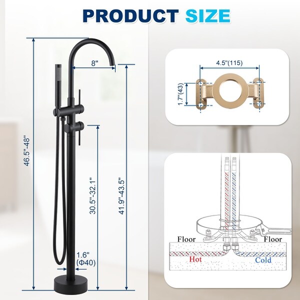 WOWOW Double Handle Freestanding Tub Faucet with Handheld Shower