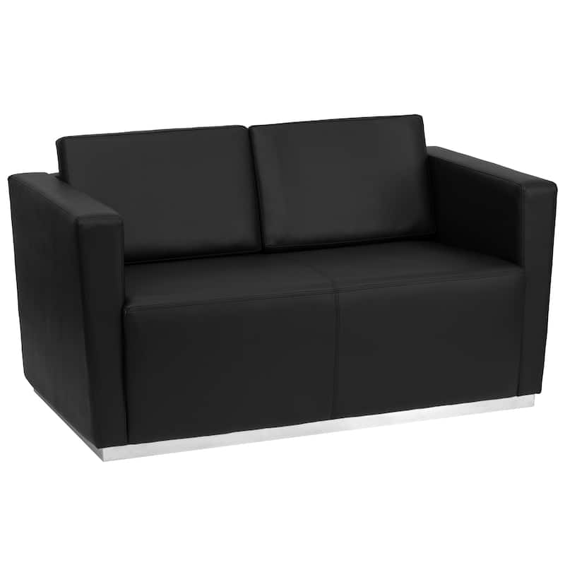 Contemporary LeatherSoft Loveseat with Stainless Steel Recessed Base - 55.5"W x 32"D x 31"H - 55.5"W x 32"D x 31"H - Black