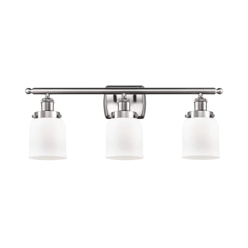 Innovations Lighting Small Bell 3 Light 26" Wide Vanity Light - Brushed Satin Nickel / Matte White