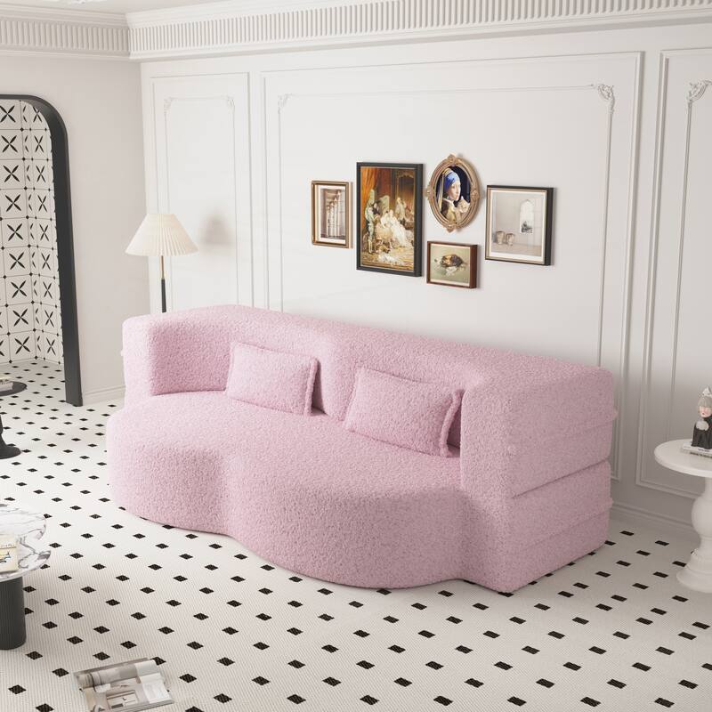 Convertible Teddy Fabric Foam-Filled Sleeper Sofa Bed