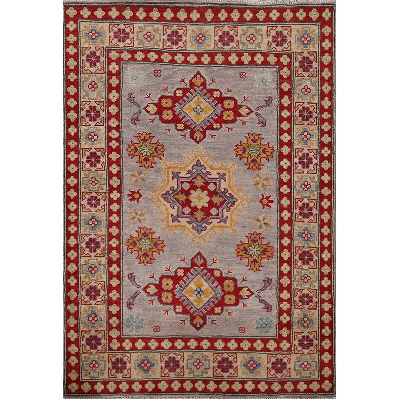 Gray Kazak Oriental Accent Rug Hand-Knotted Wool Carpet - 3'6" x 5'0"