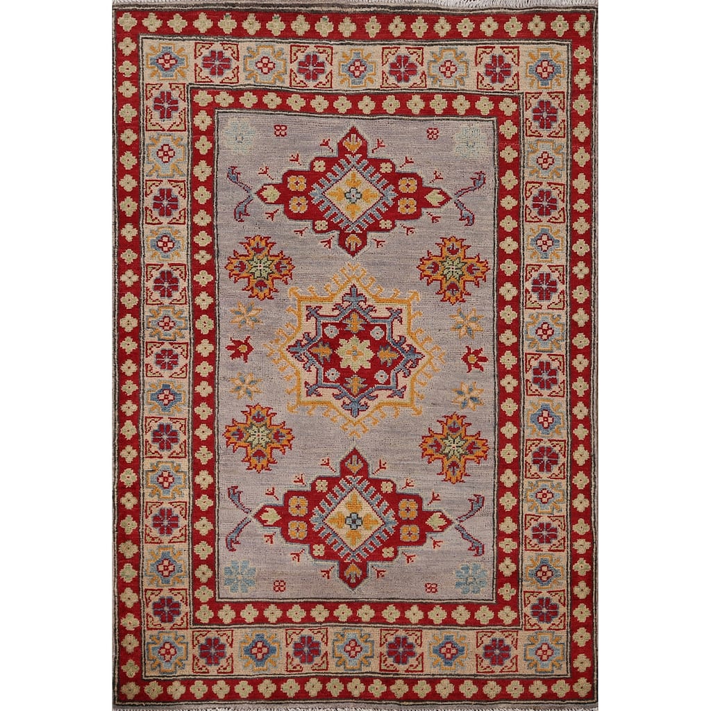 Gray Kazak Oriental Accent Rug Hand-Knotted Wool Carpet - 3'6" x 5'0"