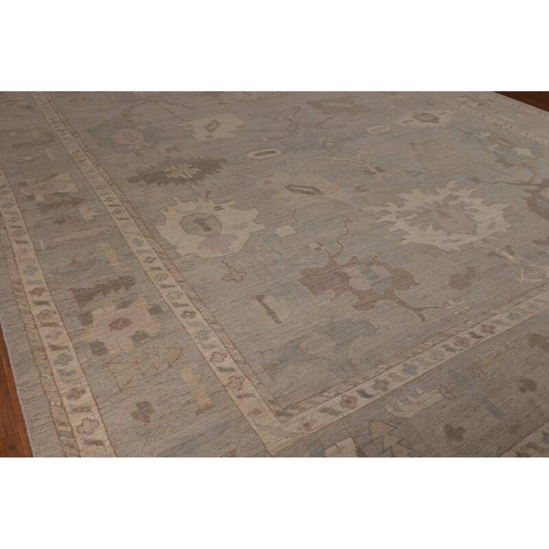 Vegetable Dye Floral Oushak Turkish Rug Handmade Wool Carpet - 9'10"x 14'3"