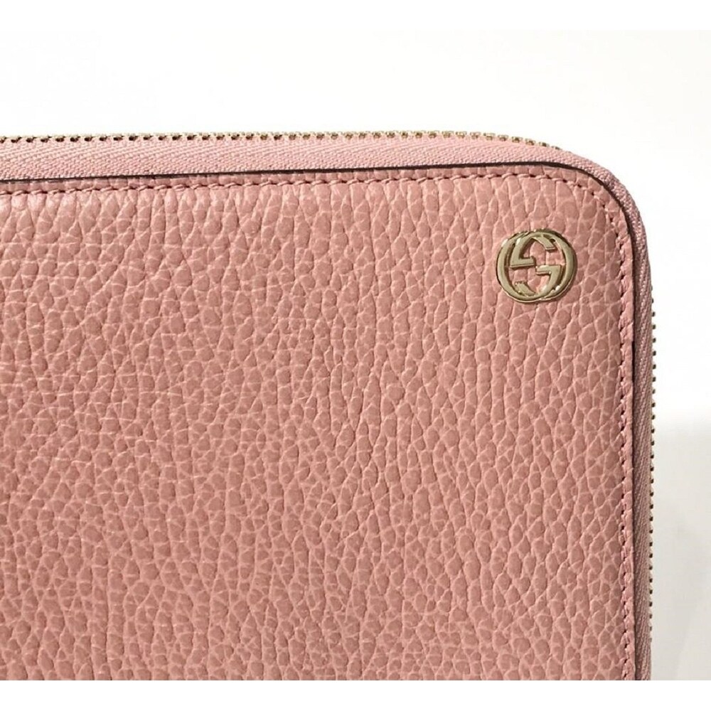 Shop Gucci Womens Dollar Calf Gg Logo Soft Pink Leather Zip Wallet