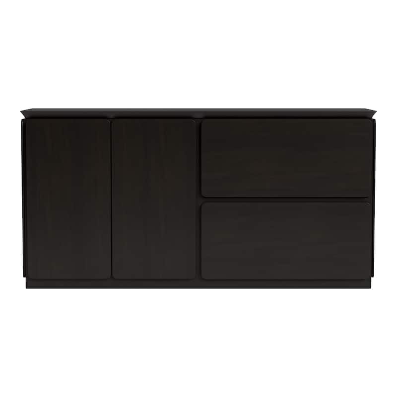 Furniture of America Abigail Mid-Century Modern Black Wenge Solid Wood Dining Server with Drawers and Shelves