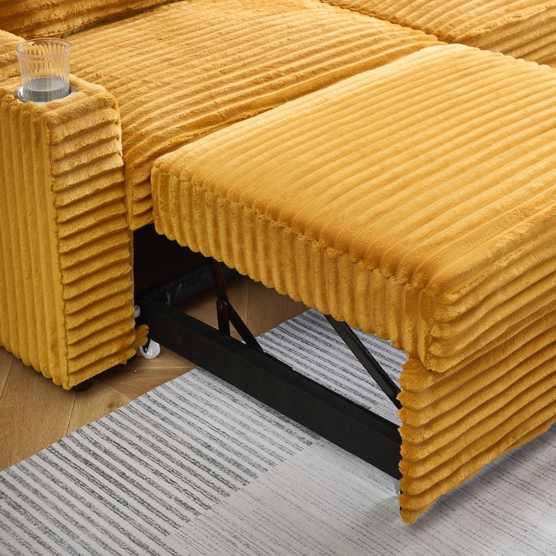 Roomfitters Corduroy Pull Out Sofa Bed with Cup Holders, 2-in-1 Folding Couch for Space Saving Living Room Comfort