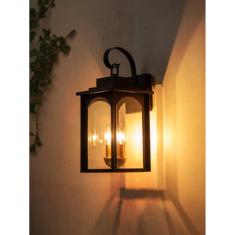 18"H Black Outdoor Wall Sconce with Golden Candelabra