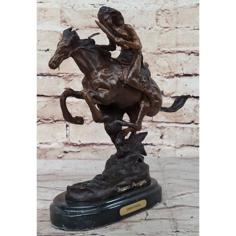 Cheyenne By Frederic Remington Native American Riding Horse Bronze Statue Sculpture 8 Inches X 10 Inches
