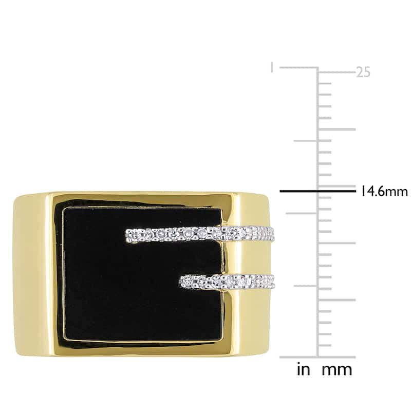 Miadora 5ct TGW Square Black Onyx and 1/6 ct TDW Diamond Mens Ring in Yellow Silver