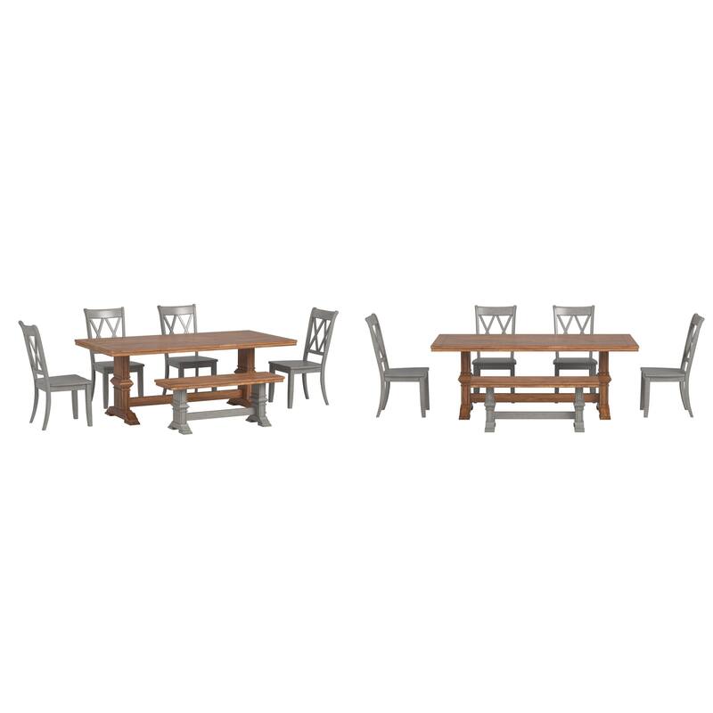 Ronda 78.7" Rectangular Solid Wood Top Dining Set with X-Back Chairs