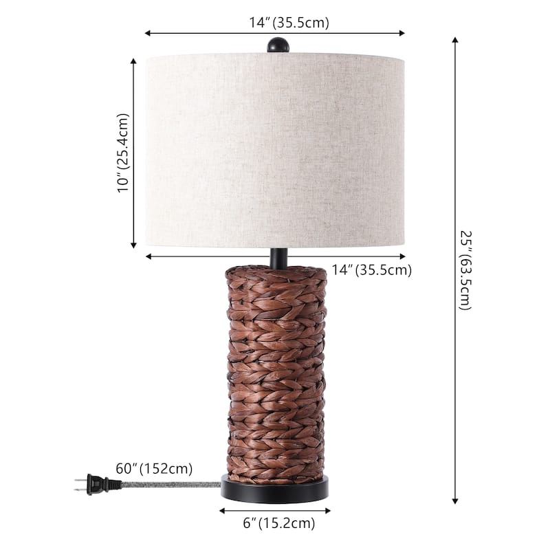 Enzo 25" Coastal Water Hyacinth LED Table Lamp, (Set of 2), by JONATHAN Y