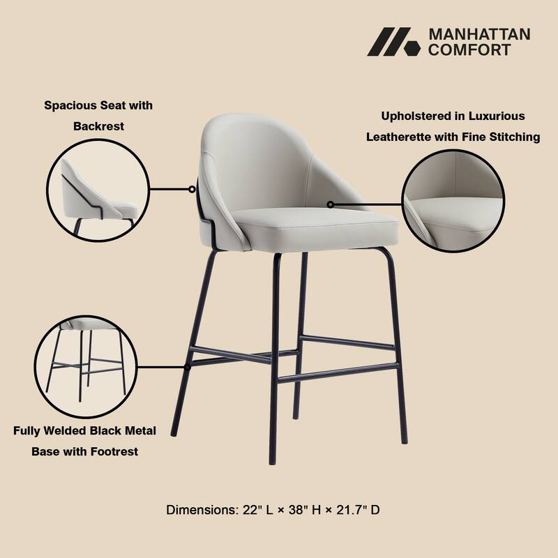 Manhattan Comfort Gracie Leatherette Counter Bar Stoool with Steel Legs