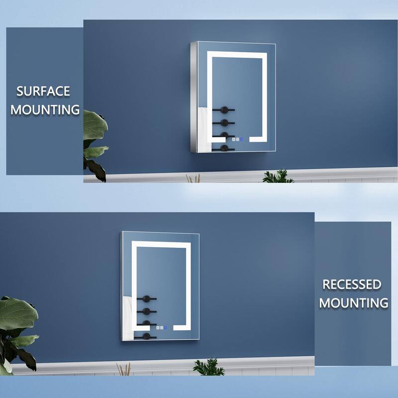 ExBrite LED Lighted Bathroom Medicine Cabinet with Mirror,Recessed or Surface Mount, Defog