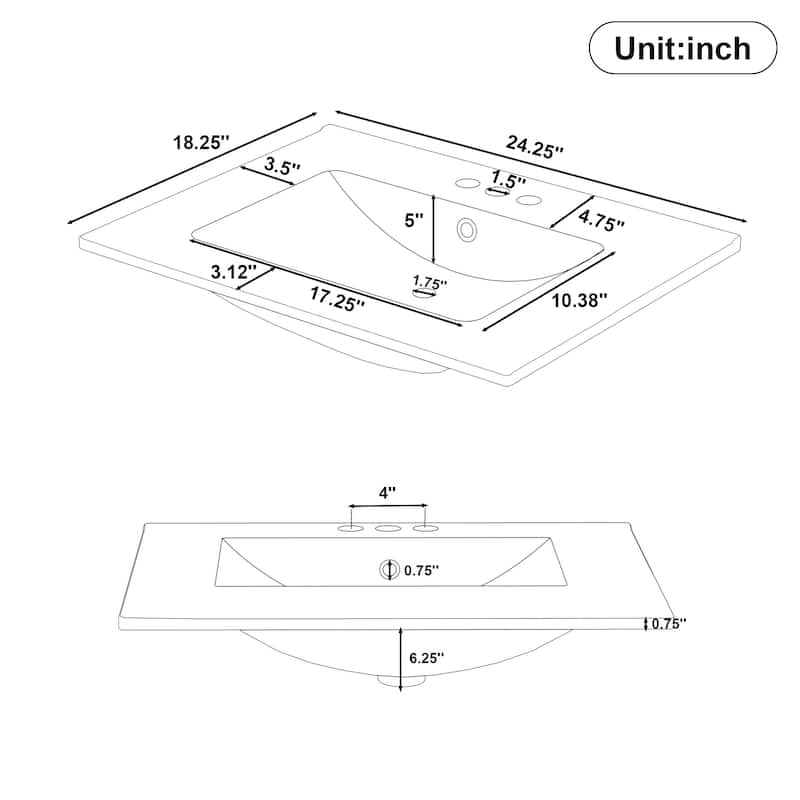 24"Freestanding Bathroom Vanity with Ceramic Sink