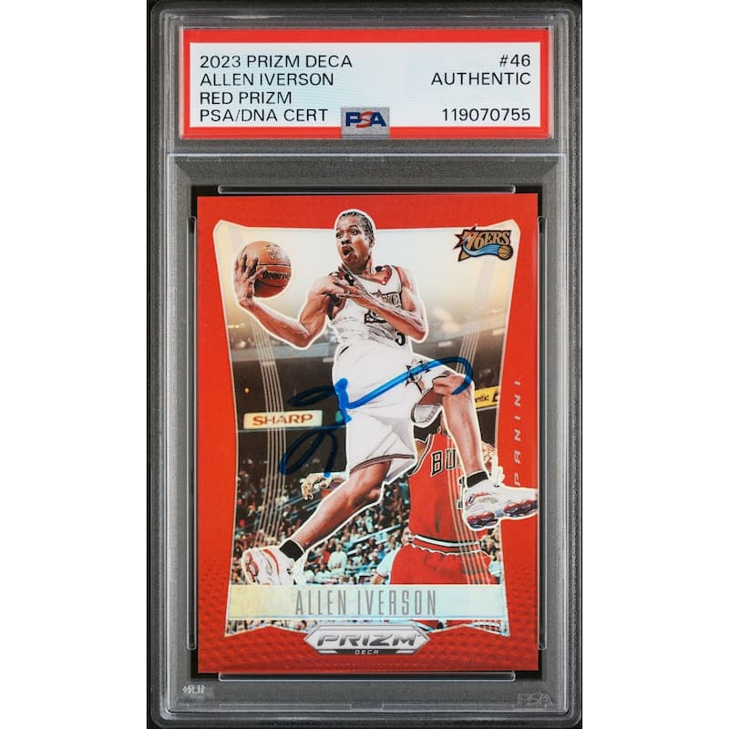 Allen Iverson 2023 Panini Prizm Deca Red Signed Basketball Card #46 Graded Authentic Auto PSA 168/199 Cert # 119070755
