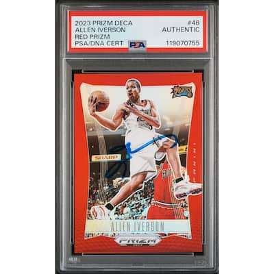 Allen Iverson 2023 Panini Prizm Deca Red Signed Basketball Card #46 Graded Authentic Auto PSA 168/199 Cert # 119070755