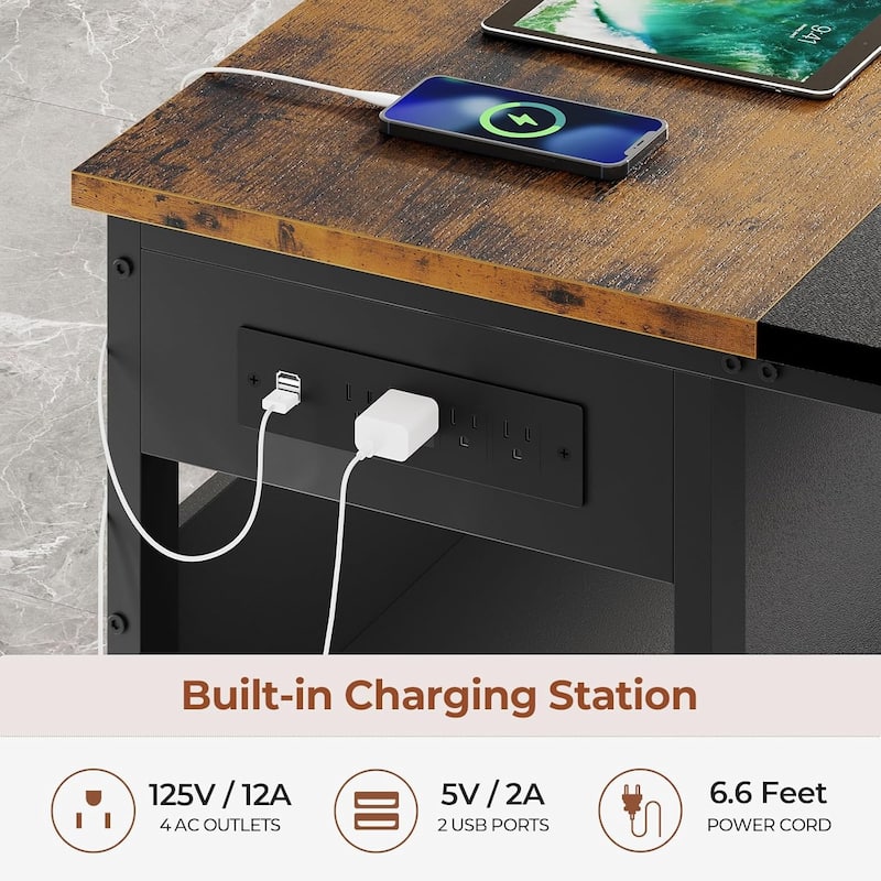 Executive Desk L Shaped Desk File Drawers Power Outlets Computer Desk