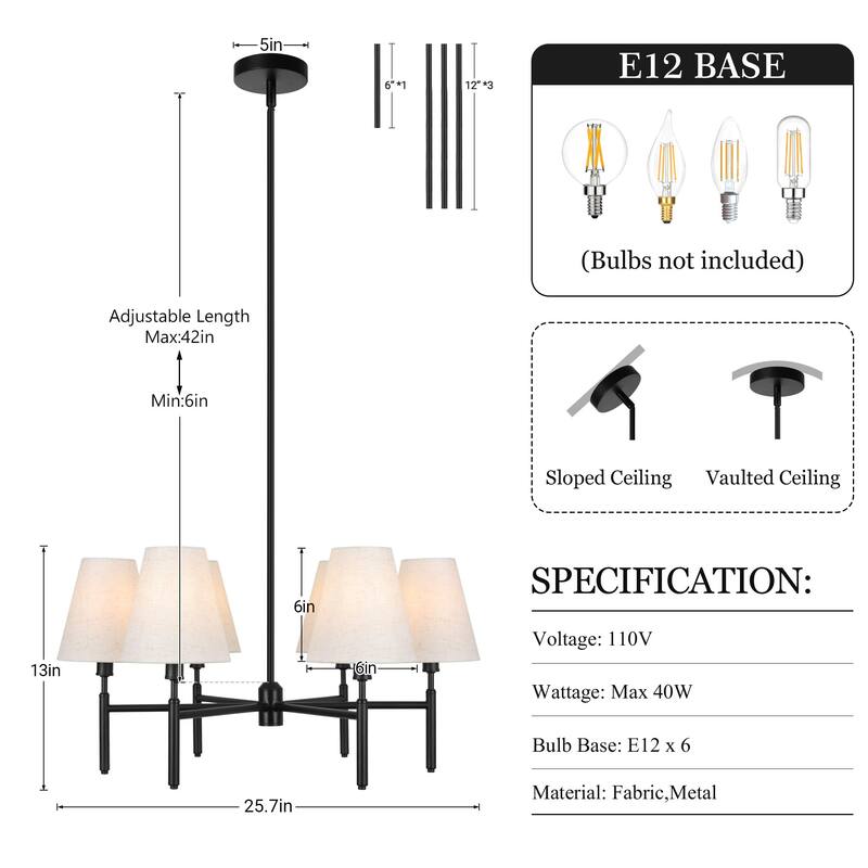 Farmhouse Wheel Chandelier Mid-century Pendant Fixture with Fabric Shades for Interior Lighting
