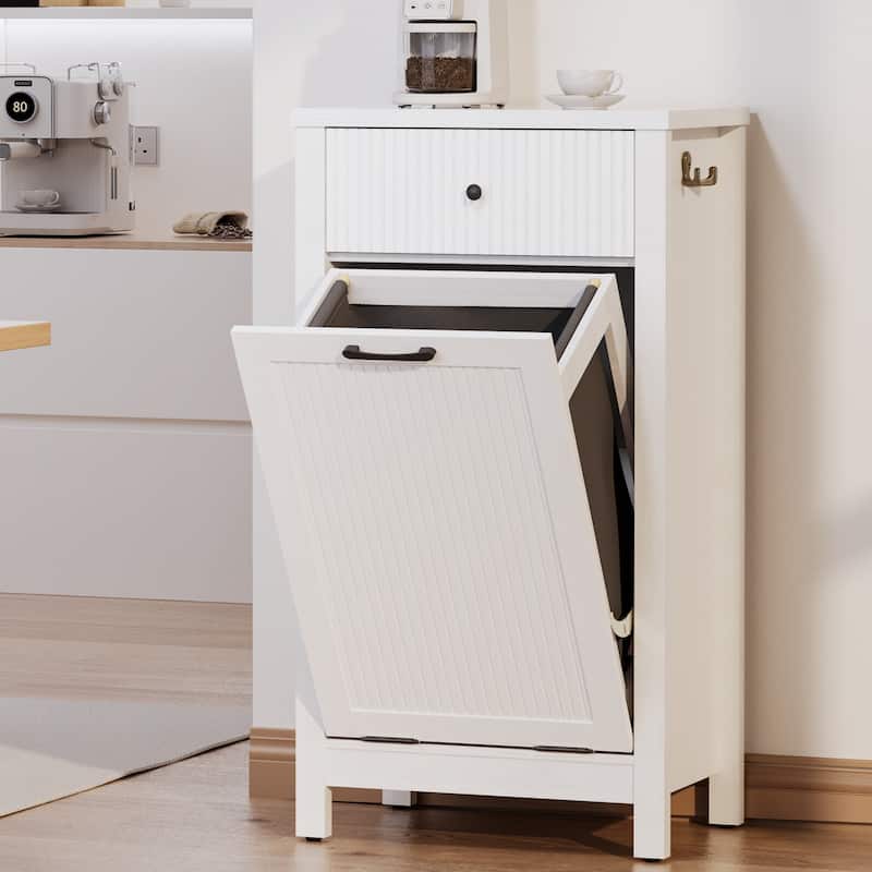 White 10 Gallon Tilt Out Trash Cabinet with Drawers