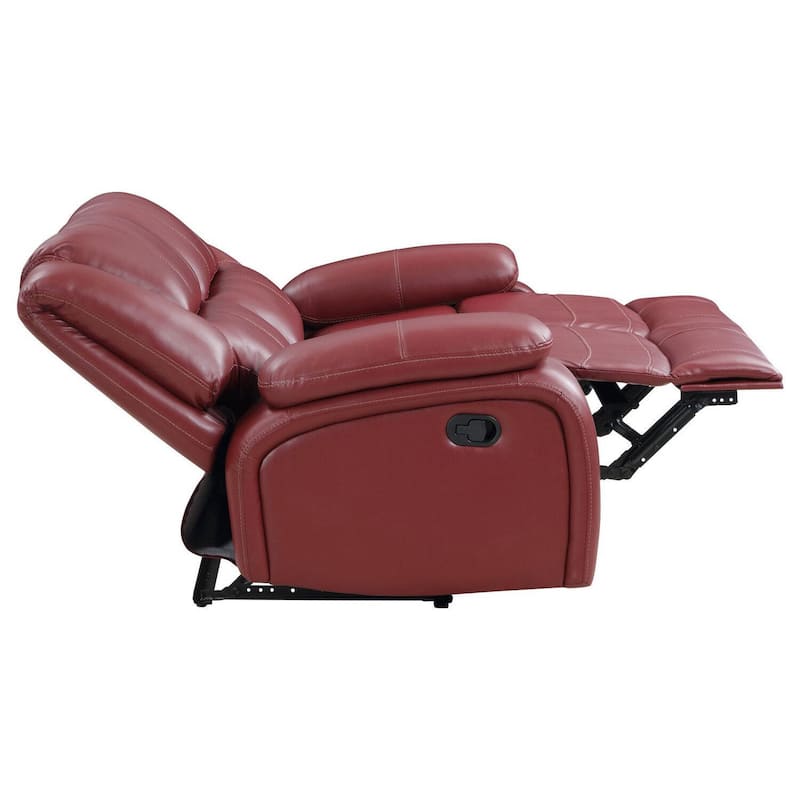 Mila 62 Inch Modern Manual Recliner Loveseat, 3 Seater, Red Faux Leather