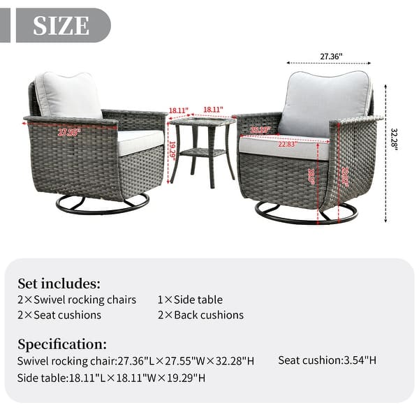 OVIOS 3piece PetFriendly Patio Furniture Swivel Chairs Wicker Set On Sale Bed Bath