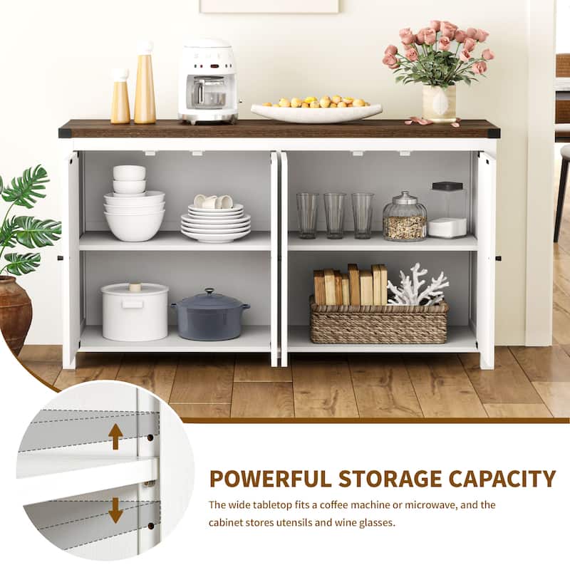 Moasis 55-inch Farmhouse Four-Door Buffet Cabinet Storage Kitchen Sideboard Buffet Table