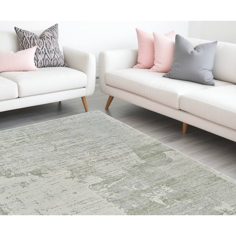 Biku Distressed Abstract Modern Stain Resistant Durable Area Rug By HomeRoots - 8' X 11' - Cream/Onyx - Rectangle