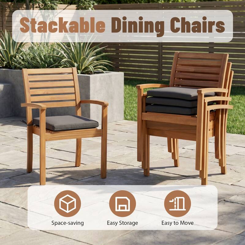 Outdoor Stackable Acacia Wood Dining Chair with Cushion