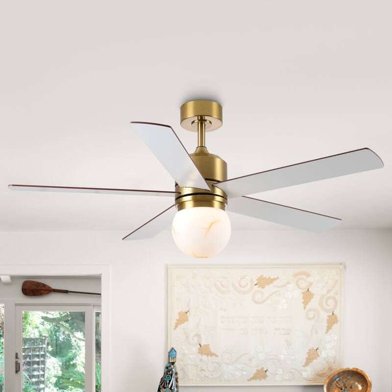 52" Modern Globe Frosted Glass Gold Dimmable Ceiling Fan with Light and Remote