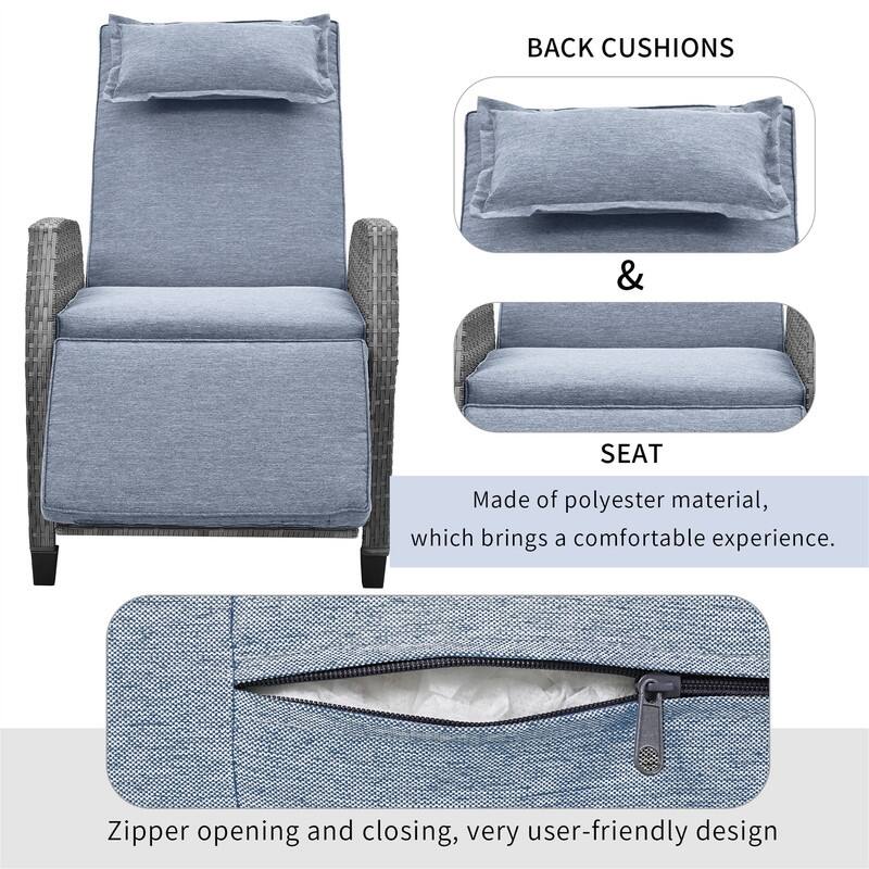 3 Pcs Patio Furniture Set, Patio Recliner Chairs Set of 2, Patio Conversation Set w/ Side Table, Outdoor Rattan Reclining Chairs