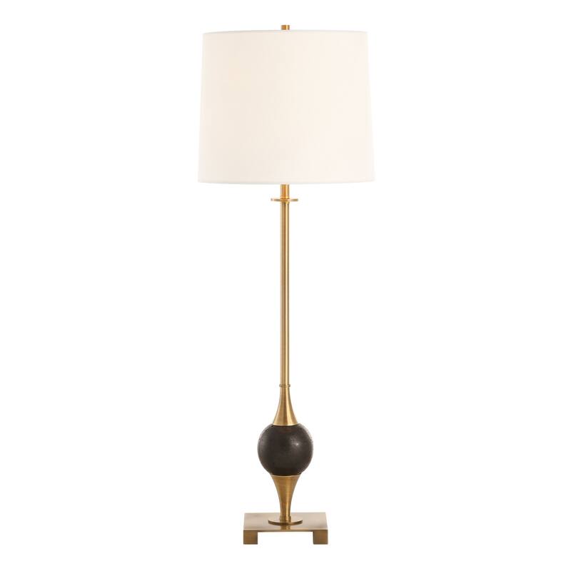 Dolomite Marble Orb Table Lamp with Drum Shade - 35" - Brass Finished and Black