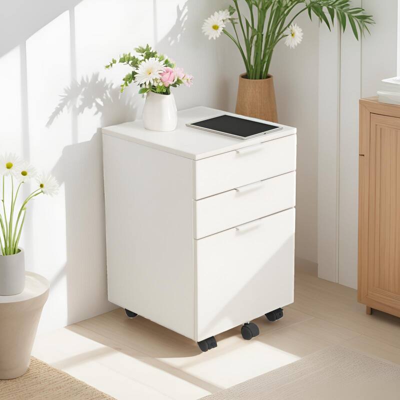 JJS 3 Drawer Rolling Wood File Cabinet with Locking Wheels for A4 or Letter Size