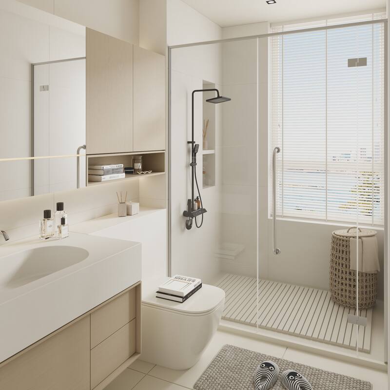 Shower Panel System with LED Digital Display, 4-Button Piano Key Control, 3-Mode Handheld & Rainfall Shower Head