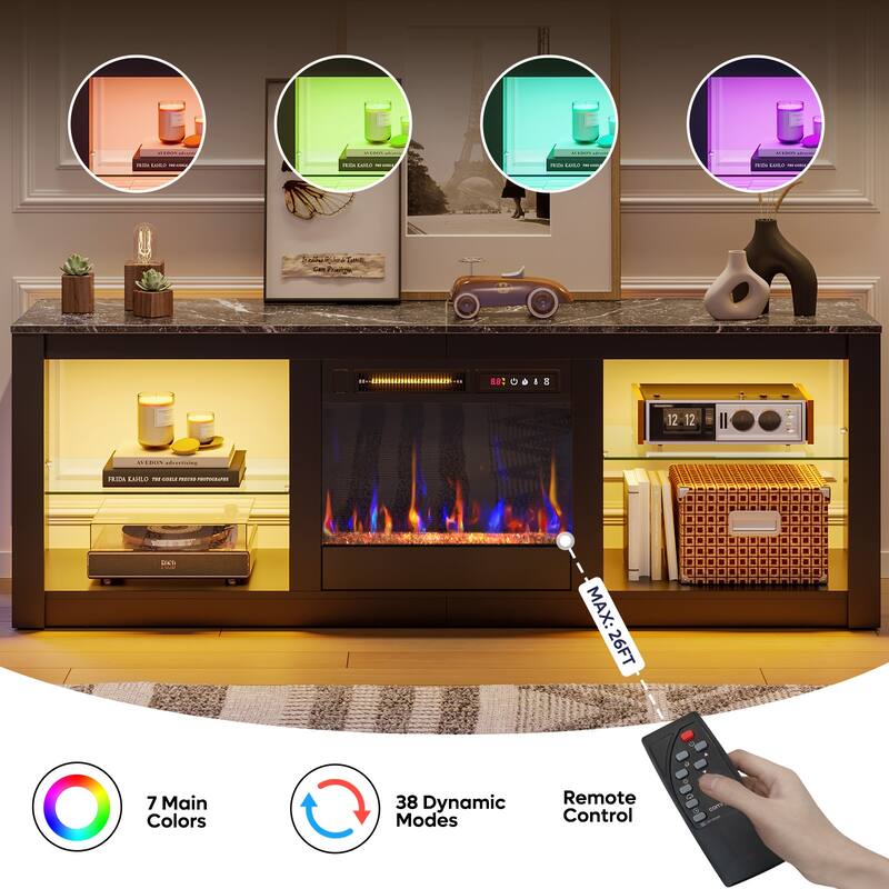 Bestier 63 in. LED TV Stand Fits TV's Up to 70 in. Entertainment Center with Fireplace and Adjustable Shelves