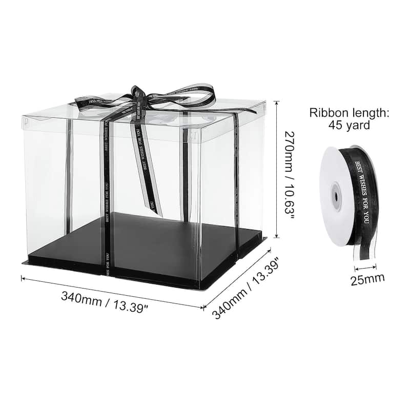 Clear Cake Box with Ribbon, 2Pcs 13"x13"x7" for 12 Inch Cake Packing - Black - 13"x13"x11"