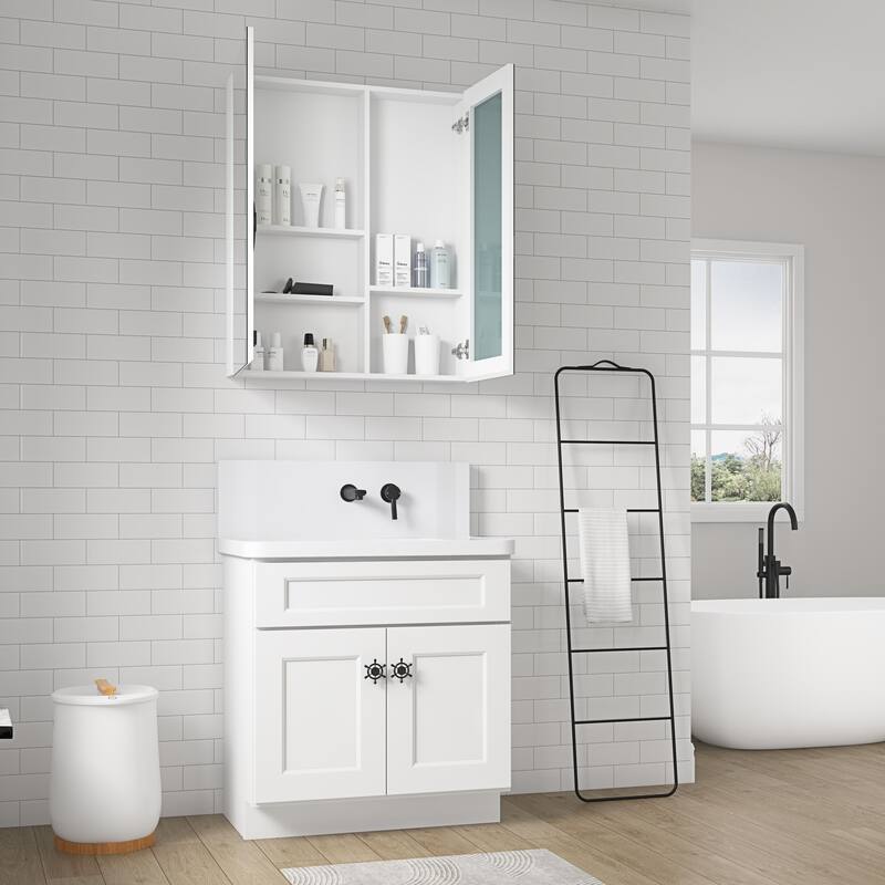 Wall Mounted Bathroom Medicine Cabinet with HD Mirror, Recessed or Surface Mount, Storage for Cosmetics & Personal Care