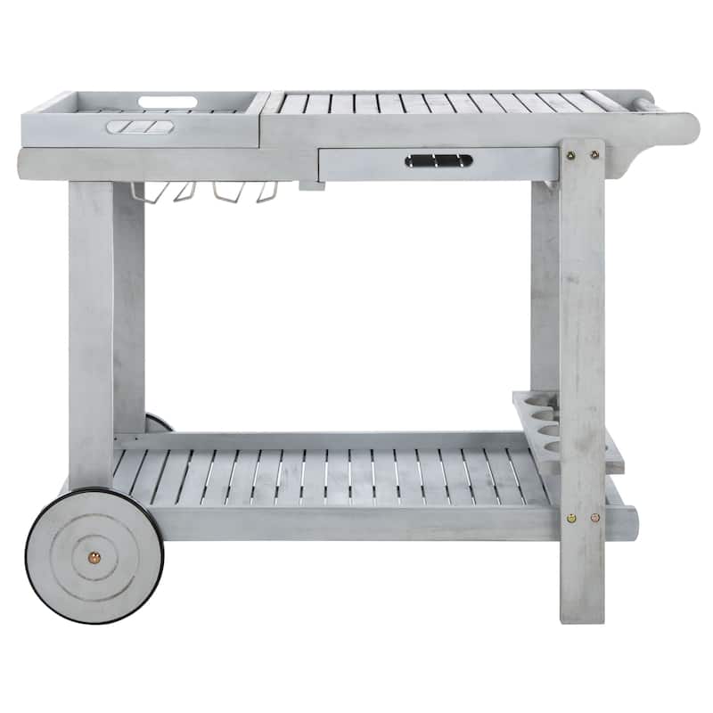 SAFAVIEH Outdoor Nallely Acacia Wood Tea Trolly - 24Wx39Dx30H