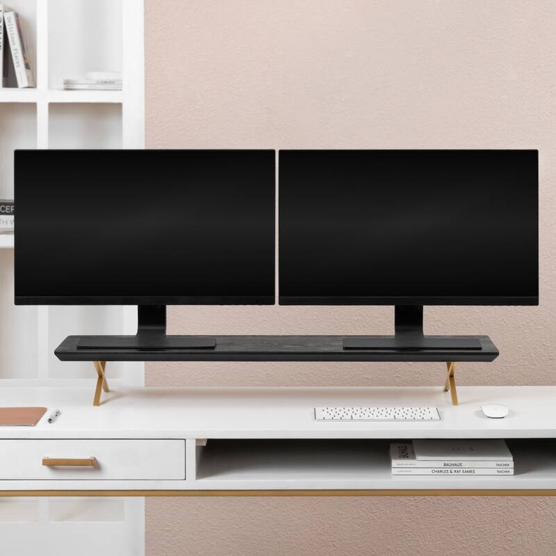 Jani Wood Monitor Stand Riser Desk - Ergonomic Design Stand, Desktop Organizer Table for Home, Office Workspace, Gaming Desk - Black