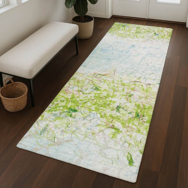 Machine Washable Indoor/ Outdoor Abstract Scribble Chantille Rug