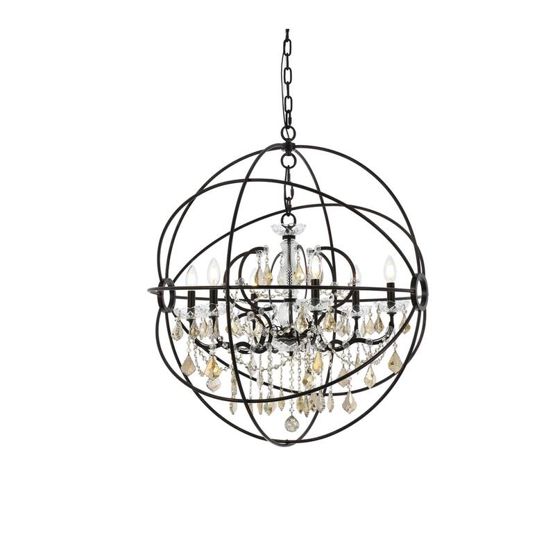 Royce Edge 6 light Dark Bronze Chandelier - dark bronze royal cut golden teak (smoky) crystals