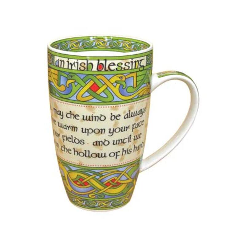 14oz Bone China Mug with Celtic Pattern Decor and Inspirational Blessing Text Perfect for Daily Use