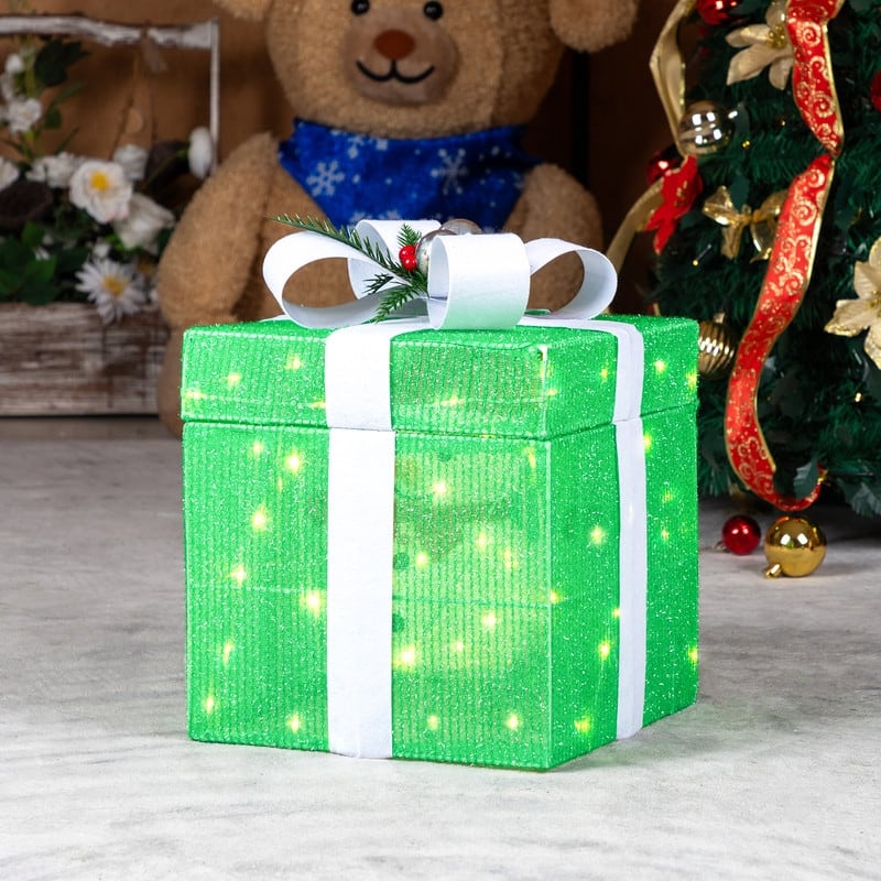 12in Motorized Gift Box Christmas Decorations with Motor - Green