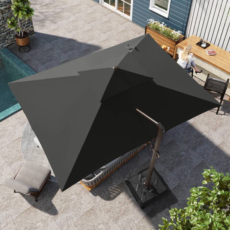 Pellebant 10X13FT Outdoor Patio Offset Umbrella 360 degrees Rotation with No Base - Black