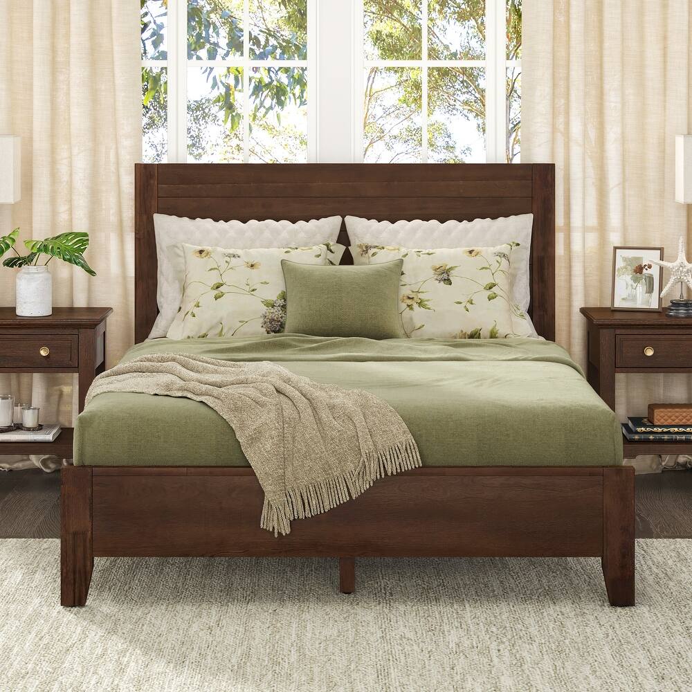 Modern Full/Queen/King Size Solid Wood Platform Bed with Headboard