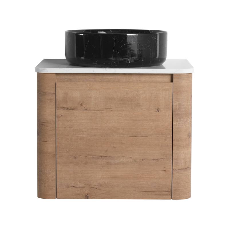 24'' Wall-Mounted Bathroom Vanity With Ceramic Art Sink & 1-Soft-Close Door,KD-Packing, Plywood