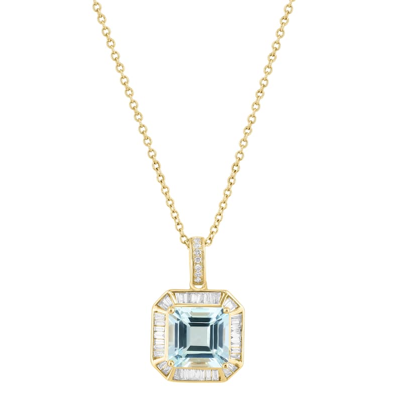 EFFY 14K Gold Diamond,Aquamarine Pendant Necklace