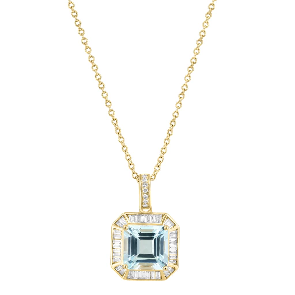 EFFY 14K Gold Diamond,Aquamarine Pendant Necklace
