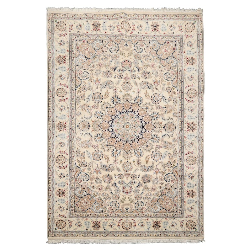 6'3''x9'3'' Hand Knotted Wool Ivory Nain Traditional Plush Pile Rug - 6' 3'' x 9' 3'' - 6' 3'' x 9' 3''