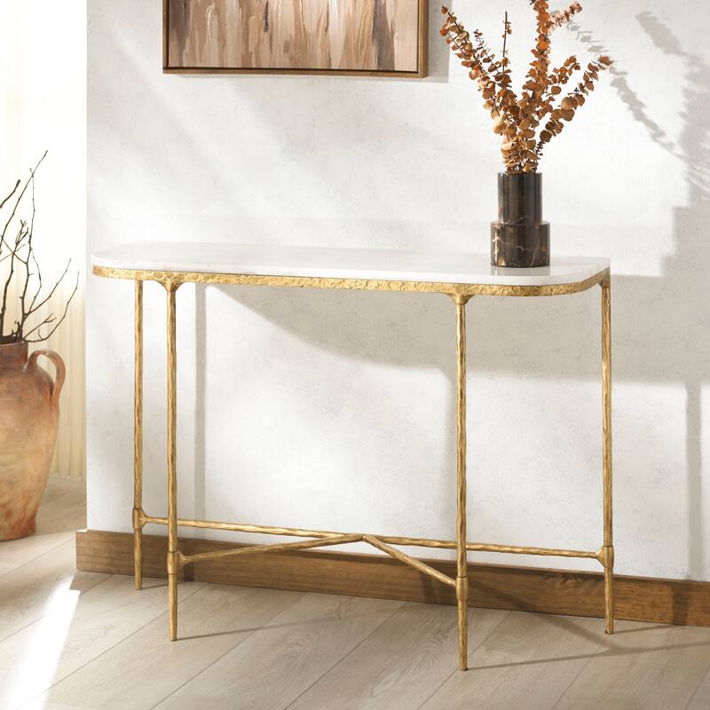 SAFAVIEH Couture Janowsky Metal & Marble Console Table - 42"W x 12"D x 30"H - Brass/White